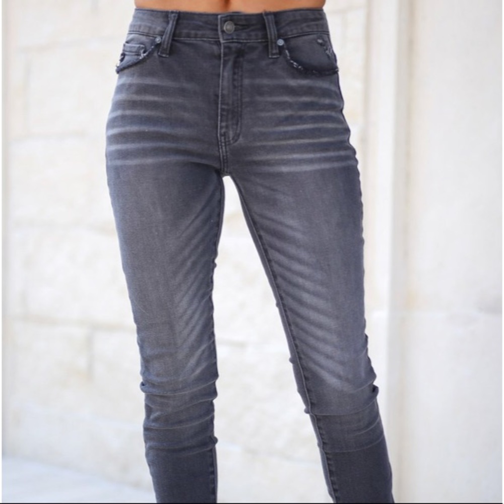 Gray Distressed Destroyed Whiskered Skinny Jeans - Picture 3 of 4